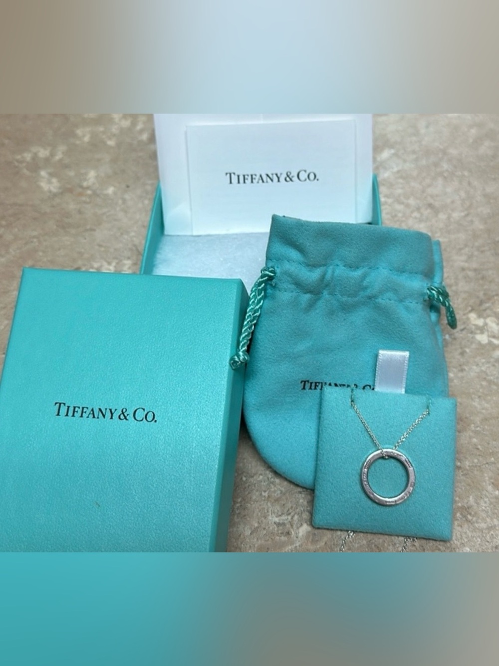 Tiffany & Co. Sterling Silver Circle Pendant Necklace with Tiffany Blue Pouch